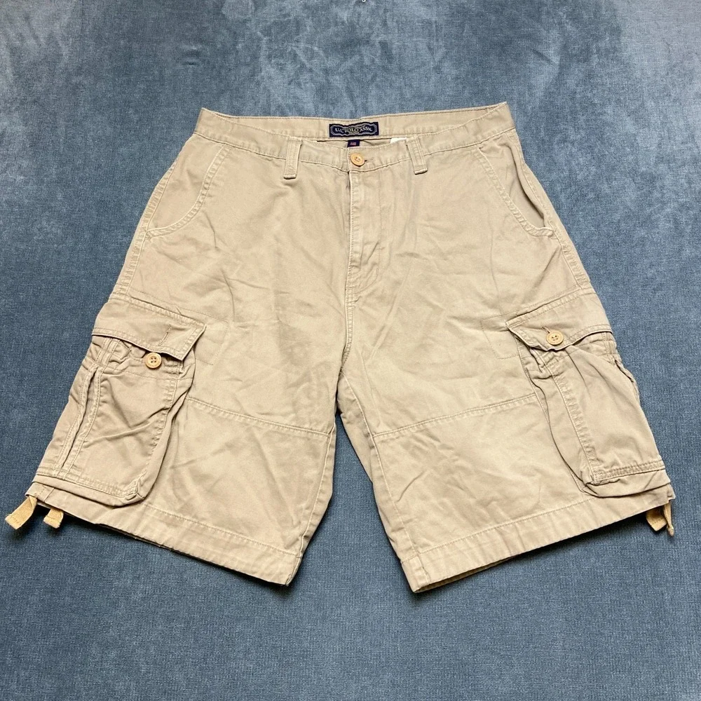 U.S. Polo Assn Cargo Shorts Mens 36 Khaki Cotton Flat Front Slash Pockets Hiking